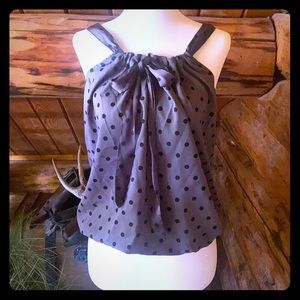 Gray and black polka dot sleeveless blouse
